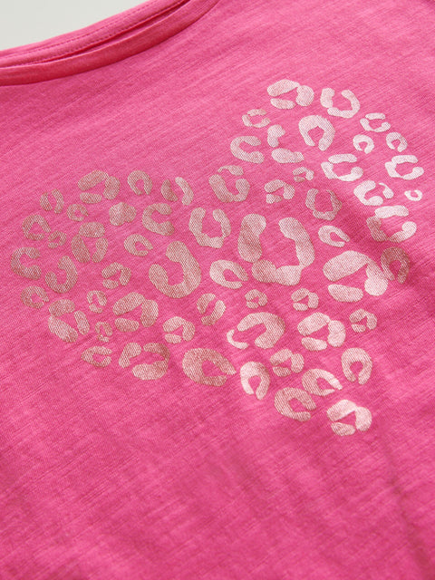 Pink t-shirt with white leopard print heart design