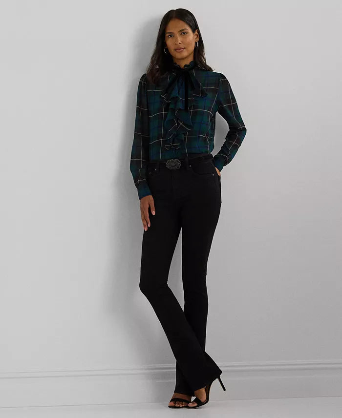 Lauren Ralph Lauren Women's Multicolor Plaid Ruffle-Trim Georgette Shirt | Lauren Ralph Lauren In Lebanon