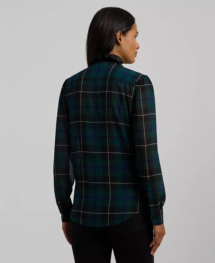 Lauren Ralph Lauren Women's Multicolor Plaid Ruffle-Trim Georgette Shirt | Lauren Ralph Lauren In Lebanon