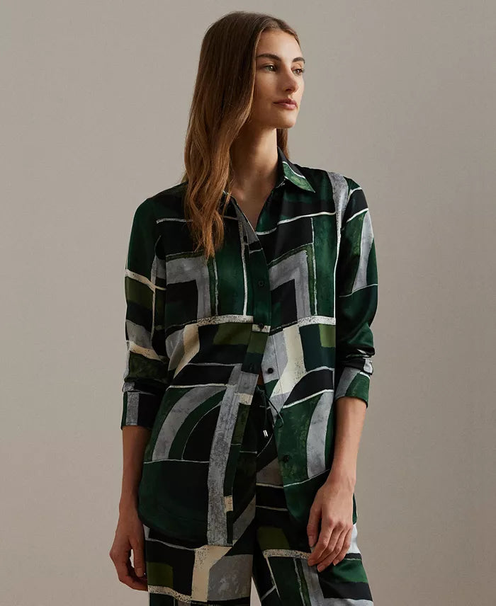 Lauren Ralph Lauren Women's Multicolor Petite Geo-Print Charmeuse Shirt | Lauren Ralph Lauren In Lebanon