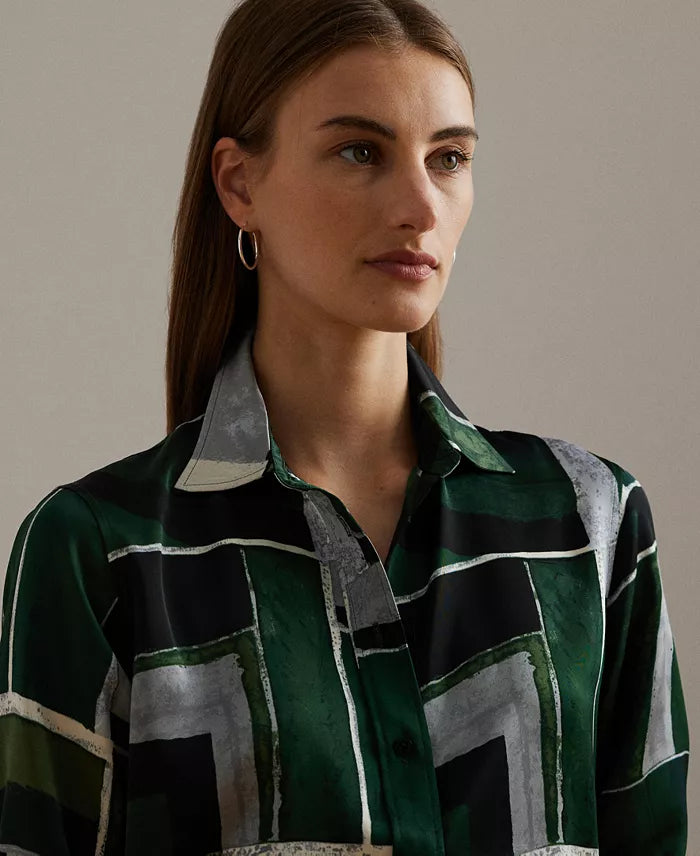 Lauren Ralph Lauren Women's Multicolor Petite Geo-Print Charmeuse Shirt | Lauren Ralph Lauren In Lebanon