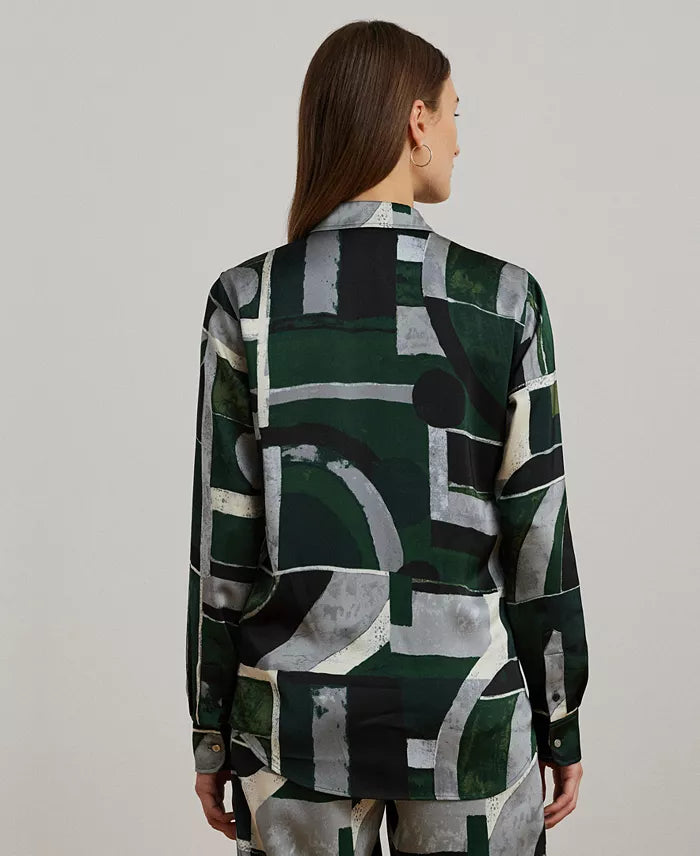 Lauren Ralph Lauren Women's Multicolor Petite Geo-Print Charmeuse Shirt | Lauren Ralph Lauren In Lebanon