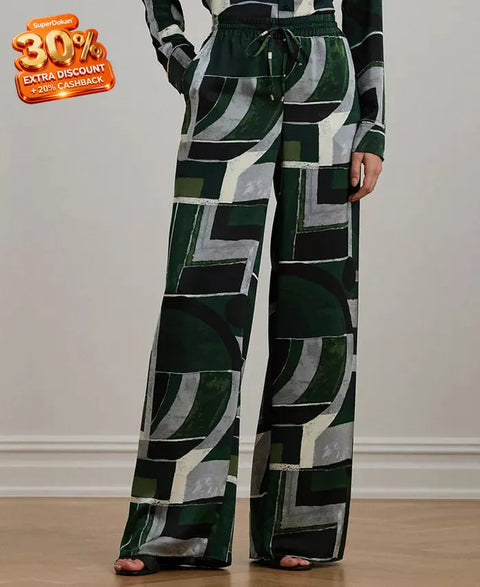 Lauren Ralph Lauren Women's Multicolor Geo-Print Satin Charmeuse Wide-Leg Pants |Lauren Ralph Lauren In Lebanon