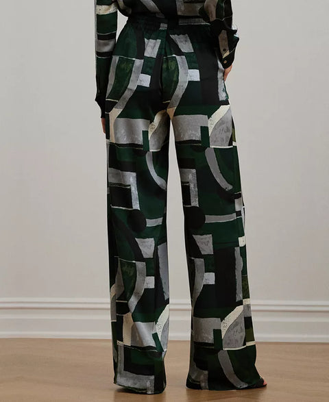 Lauren Ralph Lauren Women's Multicolor Geo-Print Satin Charmeuse Wide-Leg Pants |Lauren Ralph Lauren In Lebanon