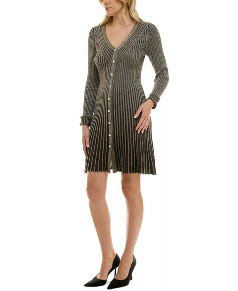 Taylor Women Gold & Black Metallic Ribbed Button-Front Cardigan Dress | Taylor in Lebanon