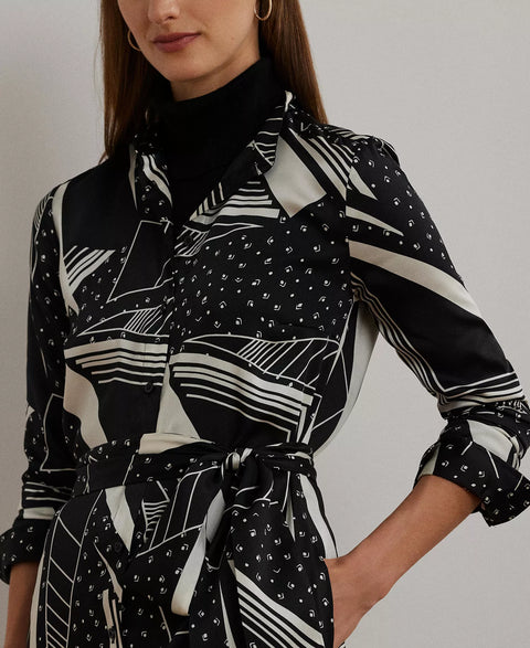 Lauren Ralph Lauren Women's Black Multi Geo-Print Belted Twill Dress | Lauren Ralph Lauren In Lebanon