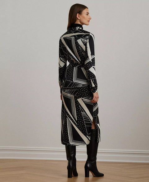 Lauren Ralph Lauren Women's Black Multi Geo-Print Belted Twill Dress | Lauren Ralph Lauren In Lebanon