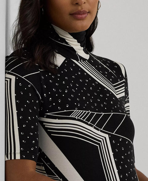 Lauren Ralph Lauren Women's Black Petite Geo-Print Stretch Jersey Turtleneck Blouse | Lauren Ralph Lauren In Lebanon