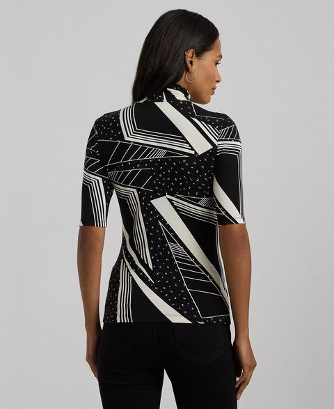 Lauren Ralph Lauren Women's Black Petite Geo-Print Stretch Jersey Turtleneck Blouse | Lauren Ralph Lauren In Lebanon