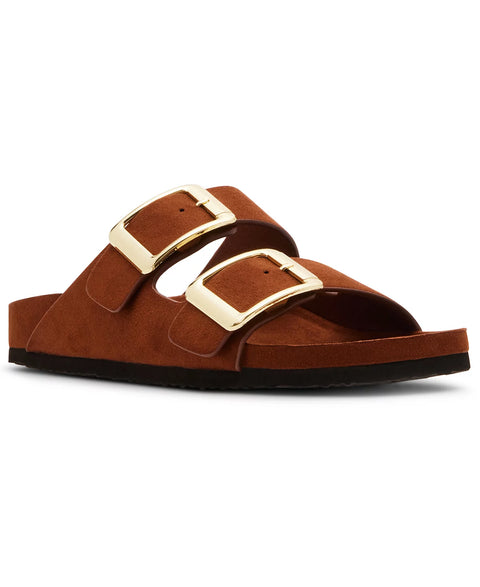 Madden Girl Women's Chestnut Bodie Buckle Footbed Slide Sandals | Madden Girl In Lebanon