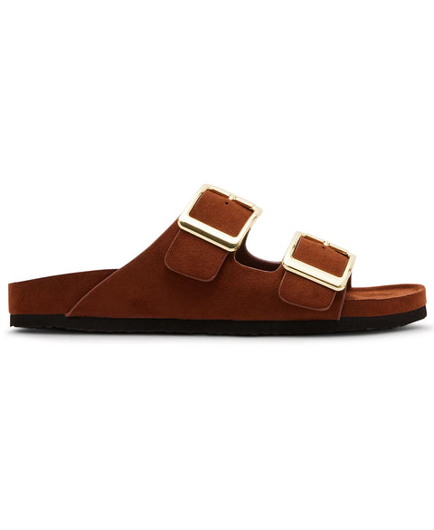 Madden Girl Women's Chestnut Bodie Buckle Footbed Slide Sandals | Madden Girl In Lebanon