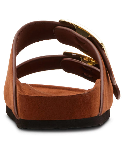 Madden Girl Women's Chestnut Bodie Buckle Footbed Slide Sandals | Madden Girl In Lebanon