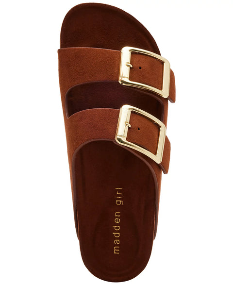 Madden Girl Women's Chestnut Bodie Buckle Footbed Slide Sandals | Madden Girl In Lebanon