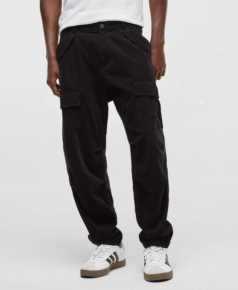 Mode of One Men's Black Regular-Fit Cotton Tapered Cargo Pants | Mode of One In Lebanon