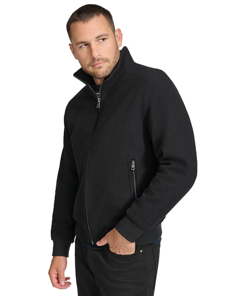 Calvin Klein Men's Black Wool Bomber Jacket With Knit Trim | Calvin Klein Lebanon