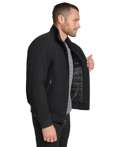 Calvin Klein Men's Black Wool Bomber Jacket With Knit Trim | Calvin Klein Lebanon