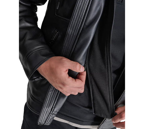 DKNY Men's Black Faux-Leather Removable Hood Moto Jacket | DKNY In Lebanon