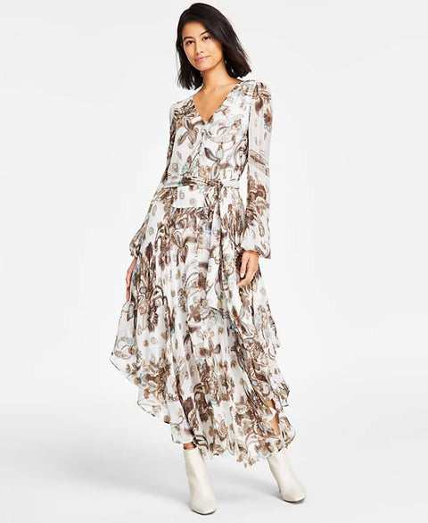 Vince Camuto Women's Multicolor Printed V-Neck Long-Sleeve Maxi Dress | Vince Camuto In Lebanon
