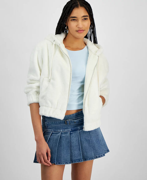 Planet Heart Women's White Faux-Fur Cozy Zip-Front Jacket | Planet Heart In Lebanon