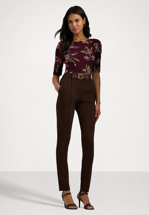 Lauren Ralph Lauren  Women's Burgundy Floral Stretch Cotton Boat Neck T-Shirt |Lauren Ralph Lauren  in Lebanon