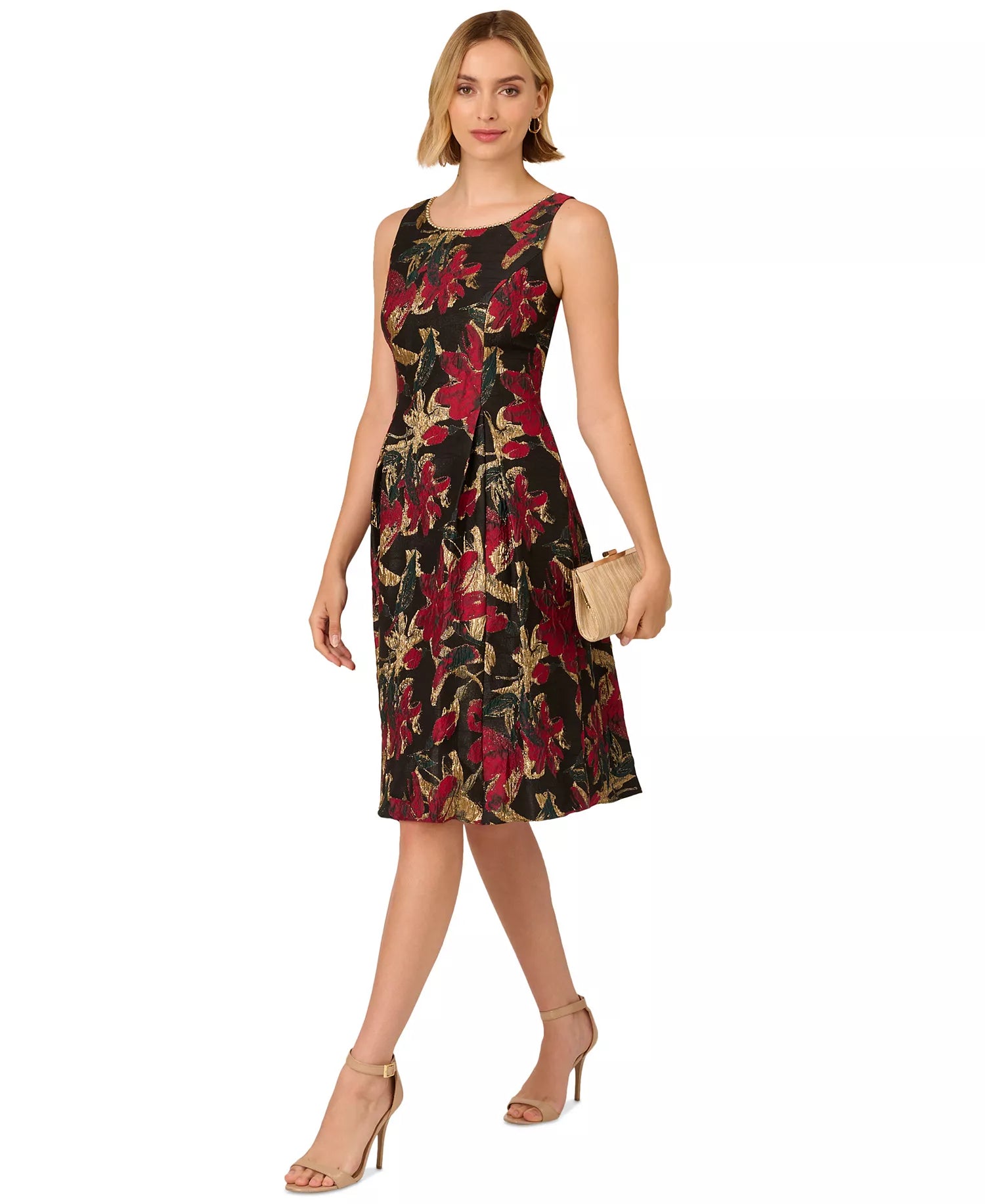 Adrianna Papell Women's Black Multi Floral Plus Size Jacquard Fit & Flare Dress|Adrianna Papell In Lebanon