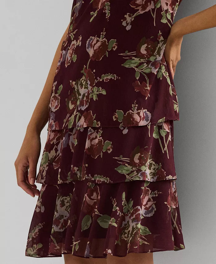 Lauren Ralph Lauren Women's Plum Floral Crinkle Georgette Shift Dress | Lauren Ralph Lauren In Lebanon