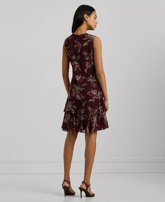 Lauren Ralph Lauren Women's Plum Floral Crinkle Georgette Shift Dress | Lauren Ralph Lauren In Lebanon