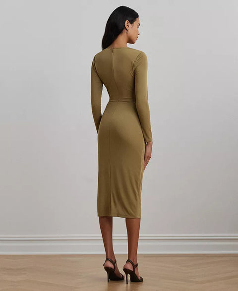 Lauren Ralph Lauren Women's Khaki Green Buckle-Trim Stretch Jersey Dress | Lauren Ralph Lauren In Lebanon