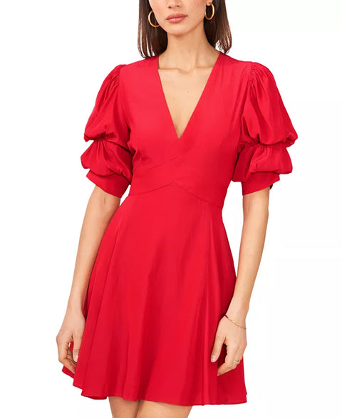 1.State Women's Red Tiered Bubble-Sleeve V-Neck Mini Dress | 1.State In Lebanon