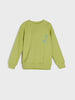 Green sweatshirt with a small design on the chest against a white background