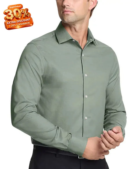 Tommy Hilfiger Men's Olive Green TH Flex Regular Fit Stretch Dress Shirt | Tommy Hilfiger In Lebanon