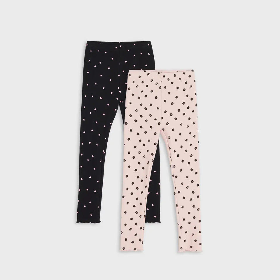 Sinsay Girl's Pink & Black All-Over Printed 2 Pack Leggings