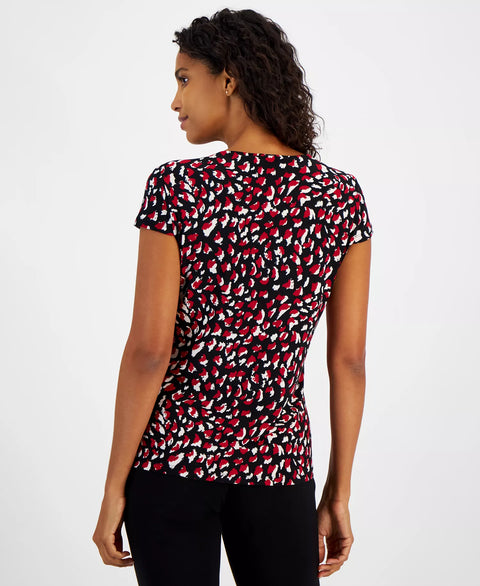 Kasper Women’s Red & Black Abstract Print Short-Sleeve Blouses | Kasper in Lebanon