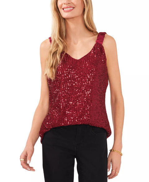 Vince Camuto Women's Dark Red Sequin V-Neck Sleeveless Top | Vince Camuto In Lebanon