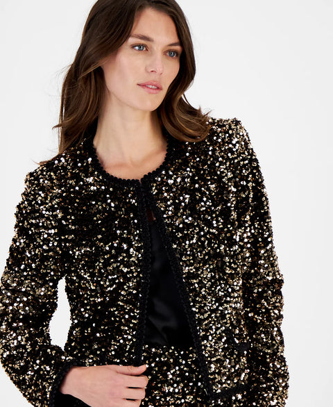 Tahari Asl Women's Gold/Black Sequin Hook-And-Eye Blazer | Tahari Asl In Lebanon