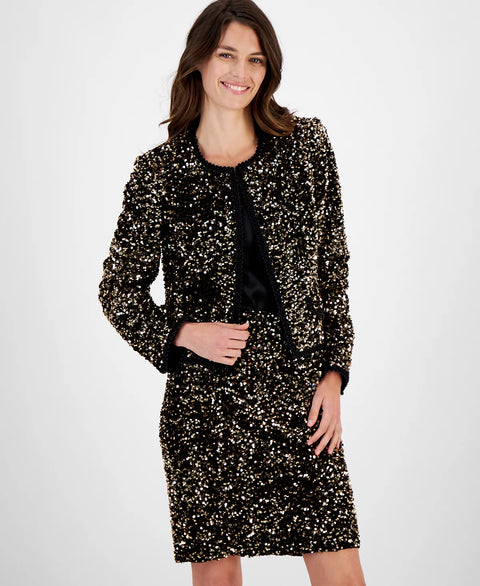 Tahari Asl Women's Gold/Black Sequin Hook-And-Eye Blazer | Tahari Asl In Lebanon