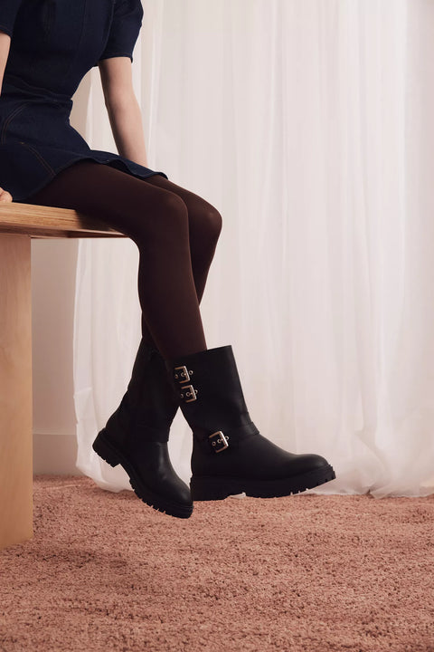 Sun + Stone Women's Black Onnyx Engineer Booties| Sun + Stone in Lebanon