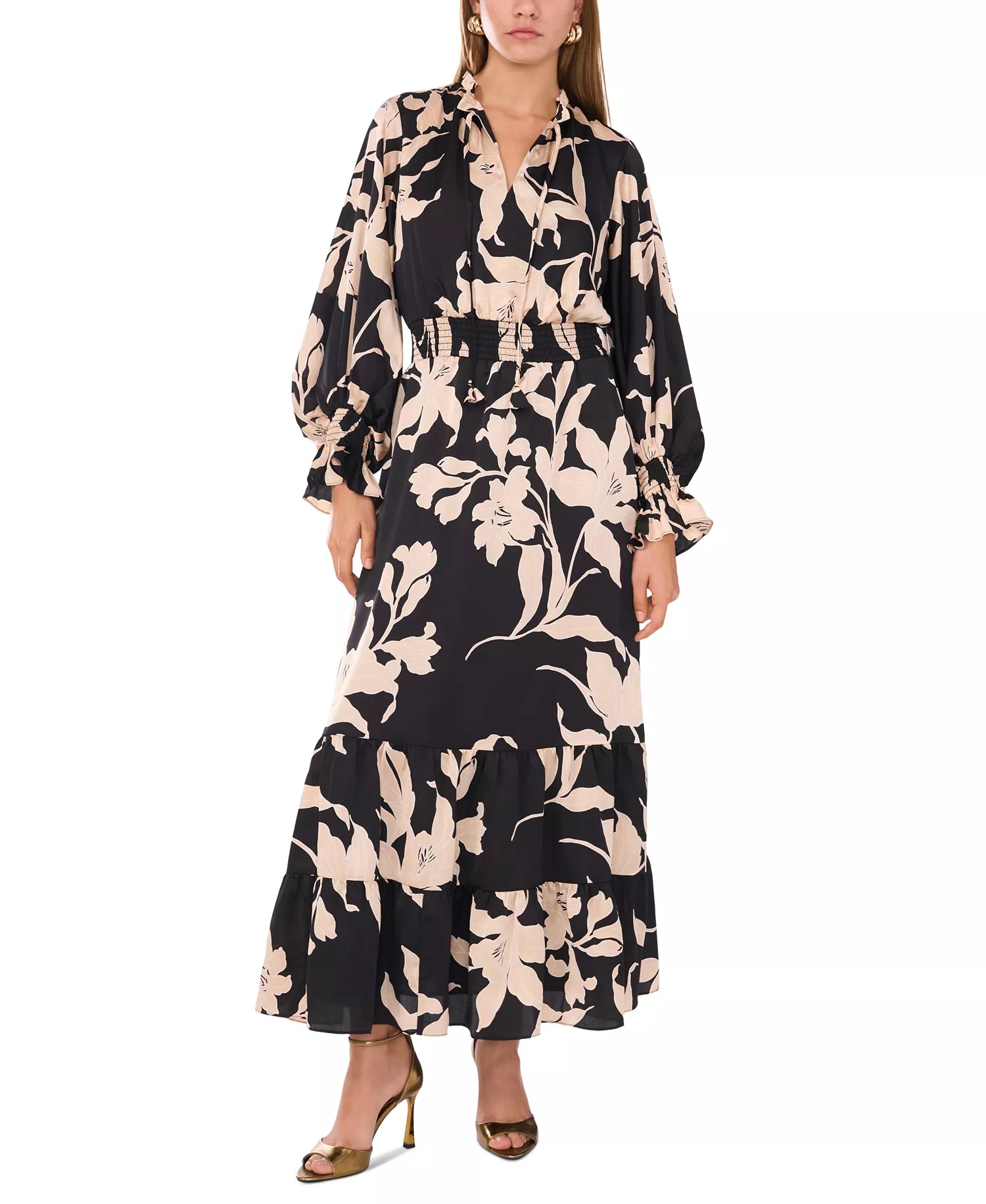 Vince Camuto Women's Multicolor Floral-Print Smocked Tiered Maxi Dress | Vince Camuto In Lebanon