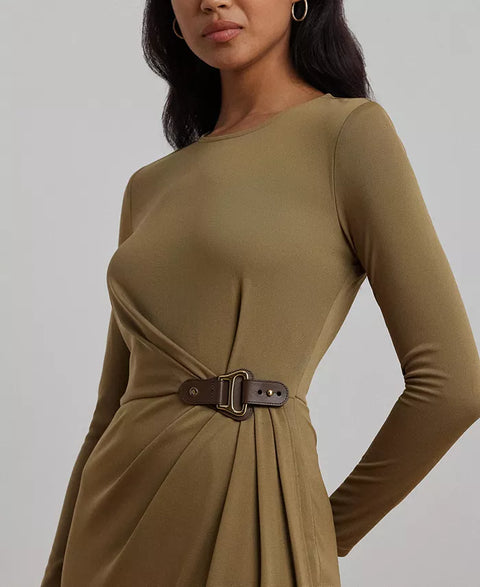 Lauren Ralph Lauren Women's Khaki Green Buckle-Trim Stretch Jersey Dress | Lauren Ralph Lauren In Lebanon