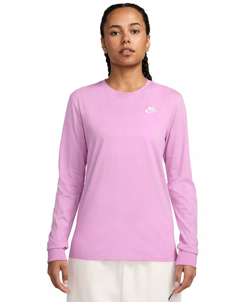 Nike Women's Pink Sportswear Club Cotton Long-Sleeve Blouse | Nike In Lebanon