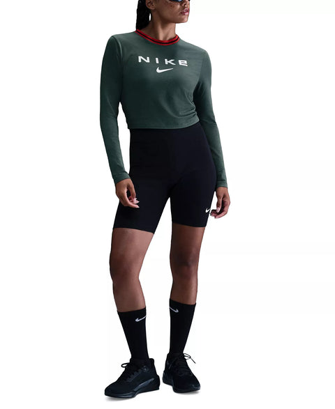 Nike Women's Dark Green Sportswear Chill Knit Slim Logo Cropped Blouse | Nike In Lebanon