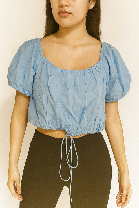 Forever 21 Women's Light Blue Square Neck Short Sleeve Open Back Crop Top | Forever 21 In Lebanon