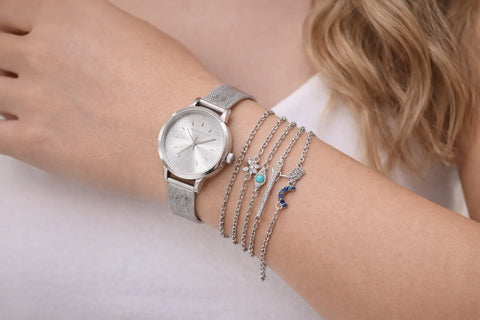 Laura Ashley Women's Silver 6 Pc Chain Bracelets With Watch | Laura Ashley In Lebanon