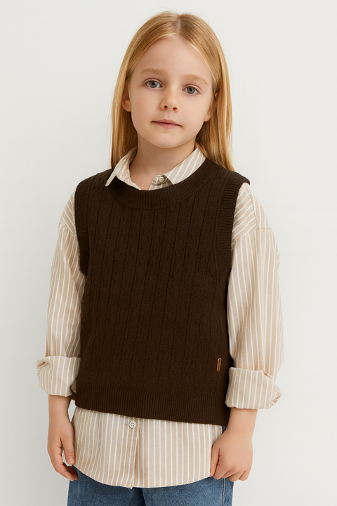 POMPdeLUX Girl's Dark Brown Maggie Knit Top |POMPdeLUX in Lebanon