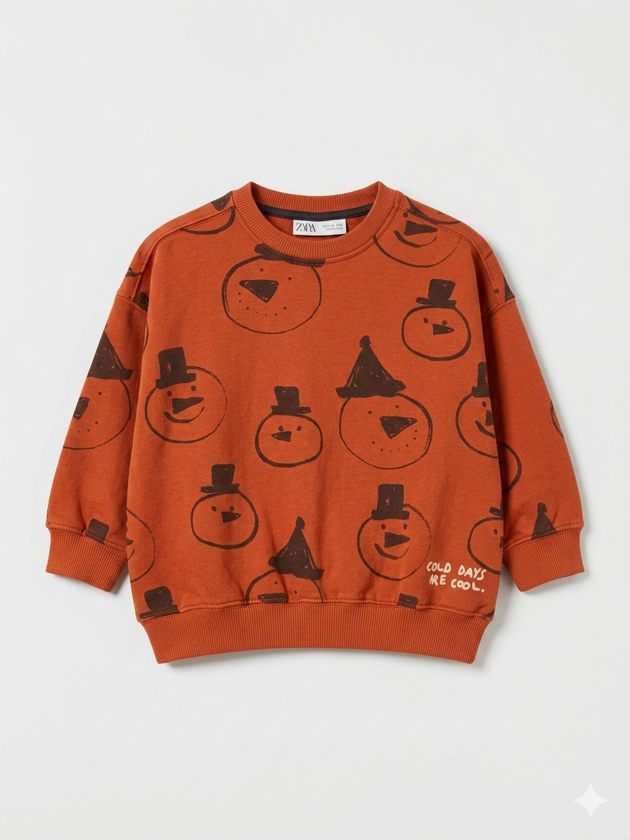 Zara Girl's Orange Printed Sweatshirt | Zara In Lebanon