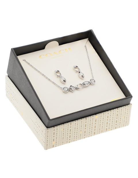 Coach Women's Set Of Stoned Silver Necklace & Earrings |Coach in Lebanon