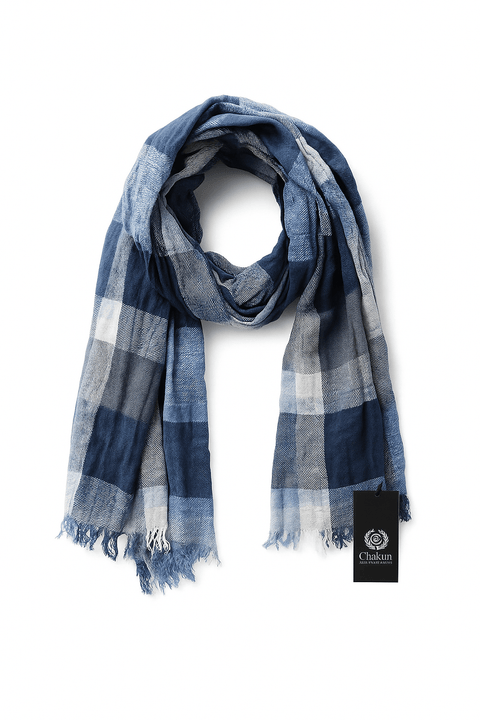 Leros Women's Blue Multi Checkered Scarf |Leros In Lebanon