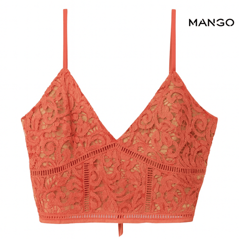Mango Women's Coral Sleeveless Crop-Top| Mango in Lebanon