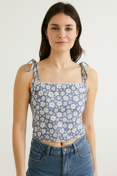 Forever 21 Women's Light Purple Floral Printed Sleeveless Knit Crop Top | Forever 21 In Lebanon