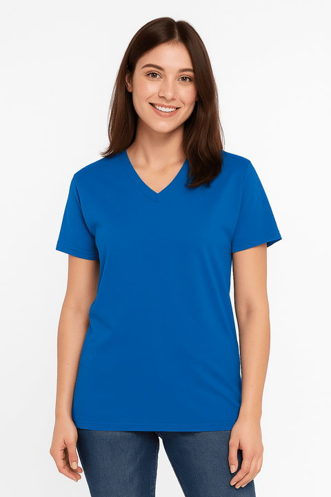 Decibel Women's Blue Short Sleeve V-Neck Cotton T-Shirt | Decibel In Lebanon